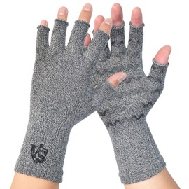 VITAL SALVEO CJ-5511 Non-slip, Fingerless, Compression Gloves, Functional, Fingerless, Thimble Gloves, Office, Outdoor, Sports, Exercise, Unisex, Left and Right Pair, L, Light Gray