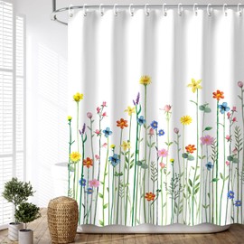 LIVILAN Floral Shower Curtain for Bathroom - Wildflower Flowered Decorative Pretty Plant Shower Curtain, 72" W x 78" H