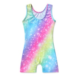 XiaoMoSha Gymnastics Leotards for Girls Gradient Color Sparkle Dance Leotard Sleeveless Leotards for Girls Athletic Ballet Dancewear for Kids(Rainbow，7-8 Years)