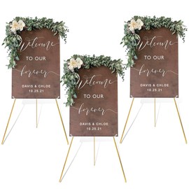 DANMO Easel Stand for Wedding Sign Poster 63'' Instant Display Easel for Floor Adjustable Metal Art Easel Gold 3 Pack