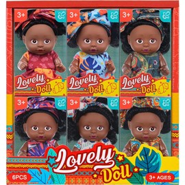 ebuddy 6 Pack 4 inch Baby Dolls- ​​African American Mini Dolls with Colorful Outfits & Hairbands – Gift for Girls 3-6, 6-12 Educational Toys & Decorative Figures