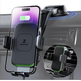 ZeeHoo 15W Fast Wireless Car Charger Power Grip CC70 Black Suction Cup Vent Moun