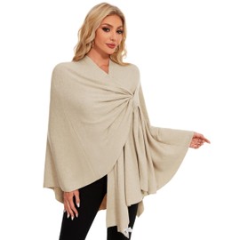 PULI Womens Elegant Cross Front Shawl Wraps Knitted Ponchos Cape Light Weight Poncho Sweater Soft Warm Travel Wraps barley Twist