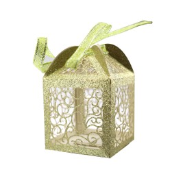 Fashmade 100Pcs Glitter laser cut wedding card box quinceanera decorations tea party favor boxes Bridal Shower Anniverary Birthday (Gold)