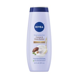 NIVEA Pampering Cocoa and Shea Butter Body Wash with Nourishing Serum, Moisturizing Body Wash for Women, Enriched with Provitamin B5 and Vitamin E, 20 Fl Oz Bottle