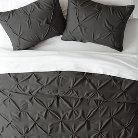 Linens & Hutch Duvet Cover Set Pinch Pleat Microfiber Ultra Soft Bedding - King/Cal-King Gray