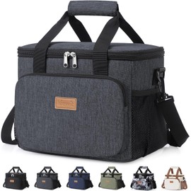 Lifewit Lonchera Térmica para Hombre y Mujer, Bolsa de Almuerzo Portátil con Asas, Impermeable, Plegable y Reutilizable para Oficina Trabajo Camping Picnic Viajes Playa, Gris oscuro, 12-Latas (9L)