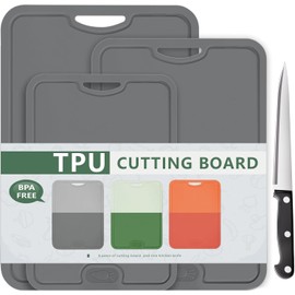 Onadak TPU Cutting Board,Cutting Boards for Kitchen-Dishwasher Safe,BPA-Free,Flexible Ultra-thin and Durable Kitchen Cutting Board,Easy-Grip Handle (Three Dark Grey)