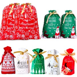 Funnlot Christmas G-ift Bags,39 pcs Christmas Bags for Presents,Christams G-ift Bags with Drawstrings for Presents,Xmas G-ft Assorted Sizes Christmas Wrapping Bags with Drawstring