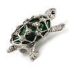 Cute Green Enamel Crystal Turtle Brooch (Rhodium Plated)