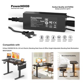 PowerHOOD AC Adapter Compatible with ErGear EGESD21B 40 x 24 inch Electric Standing Desk Home & Office Height-Adjustable Standing Desk Workstation Switching Power Supply Cord Charger Cable PSU Mains