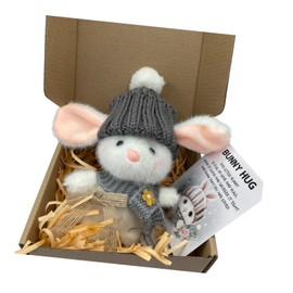 Milageto Easter Gift Mini Bunny Doll Adornment Party Favors Toy Crafts Scene Layout Birthday Home Decor Plush Doll with Knitted Hat, Gray