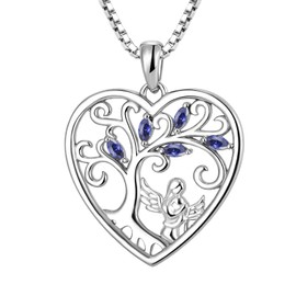 FJ Heart Guardian Angel Mother Daughter Necklace 925 Sterling Silver Tree of Life Pendant Necklace with December Birthstone Tanzanite Jewellery Gifts for Mother Daughter