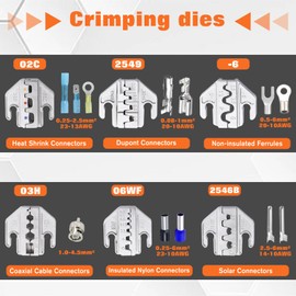 LEONTOOL 9 PCS Ratcheting Crimping Tool Kit - Quick Change Jaw AWG23-10 Ratcheting Wire Crimper with AWG24-10 Automatic Wire Stripper for Heat Shrink, Open Barrel Terminal, Ferrules, Solar Connectors