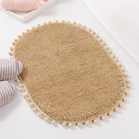 YIRDDEO Bath Mat Khaki Oval Rug with Pom Bathroom Rugs for Bedroom Non Slip Cute Boho Absorbent Mats Soft Plush Washable Rug (20"x30")