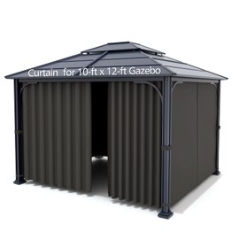 Gazebo Universal Replacement Privacy Curtain - Wonwon Privacy Panel Canopy Side Wall with Zipper for 10' x 12' Outdoor Gazebo (Black)