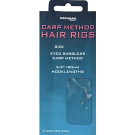 Drennan Carp Method Hair Rigs Size 16 Eyed Barbless 3" 6lb