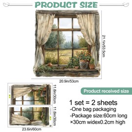 DRWSSR 3D Creative Fake Window Wall Sticker Removable DIY Romantic Green Plants Red Flowers Wall Stickers Vinyl Trees Pastoral Natural Scenery Fake Window Wall Decal for Bedroom Living Room Decor