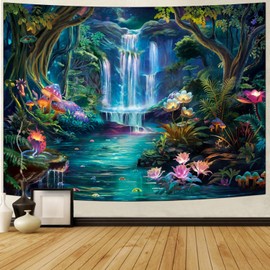 FENDROM Forest Tapestry Mushroom Flower In Wonderland Tapestry Galaxy Natural Waterfall Floral Fantasy Aesthetic Plants Wall Hanging for Bedroom Living Room Dorm Decor