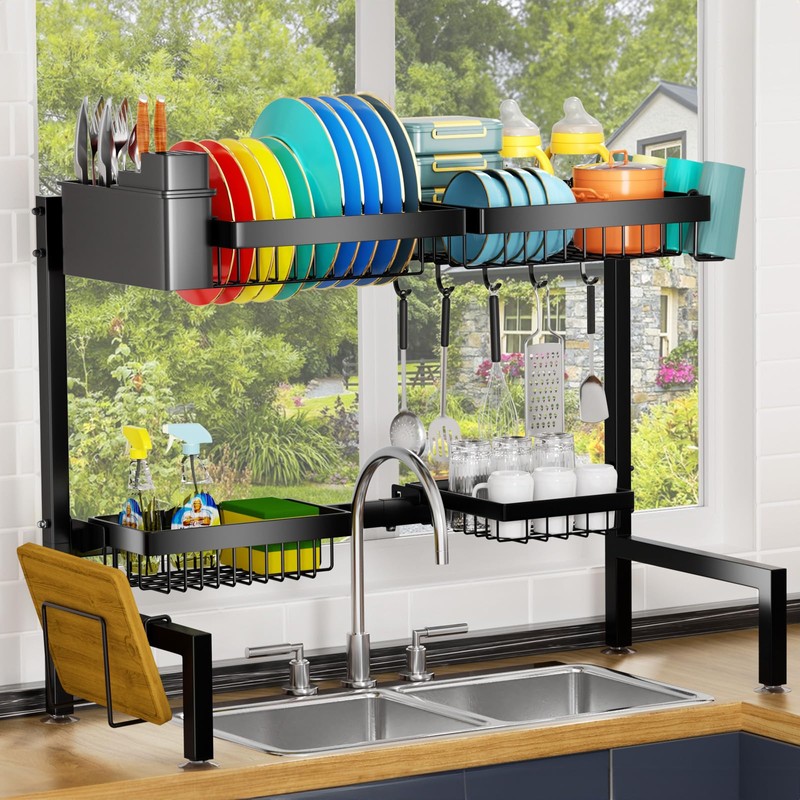 YKLSLH 4 Baskets Over The Sink Dish Drying Rack, Extendable