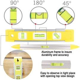 Spirit Level Magnetic - Small, Unbreakable and Magnetic Torpedo Level with 2 Level Bubbles - Boat Level - Scaffold Level for Builders, Home DIY, Brick Laying Assorted Colour