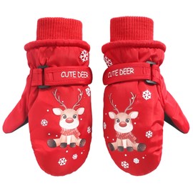 Children's Mittens, Children's Waterproof Warm Fleece Christmas Children's Thermal Gloves for 1-9 Years, Winter Gloves, Children's Snow Gloves, Children's Ski Gloves (Red, S (1-4 Years))