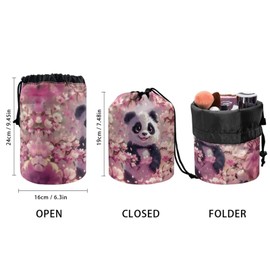 chaqlin Pink Panda Travel Cosmetic Bags Barrel Makeup Bag,Women Girls Portable Foldable Cases Multifunctional Toiletry Bucket Bags Round Organizer Storage Pocket