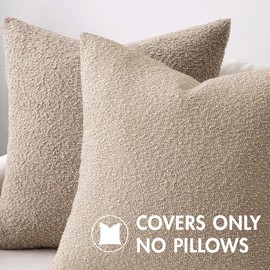 MIULEE Set of 2 Neutral Throw Pillow Covers 20x20 Inch Decorative Couch Pillow Covers Textured Boucle Accent Solid Pillow Cases Soft for Cushion Chair Sofa Bedroom Livingroom Home Decor