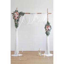 Olalaka Dusty Rose Artificial Wedding Arch Flowers Kit (Pack of 3) with 26Ft White Shiny Arch Draping Fabric for DIY Wedding Party Ceremony Reception Backdrop Floral Decoration