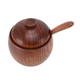 Wood Spice Jar Sugar Bowl Salt Box Seasonings Storage Container with Spoon Lid Kitchen Tool
