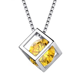 Aurora Tears November Birthstone Necklace 925 Sterling Silver Yellow Tapoz Square Birth Stone Pendant Jewellery Gifts for Women and Girls DP0028N