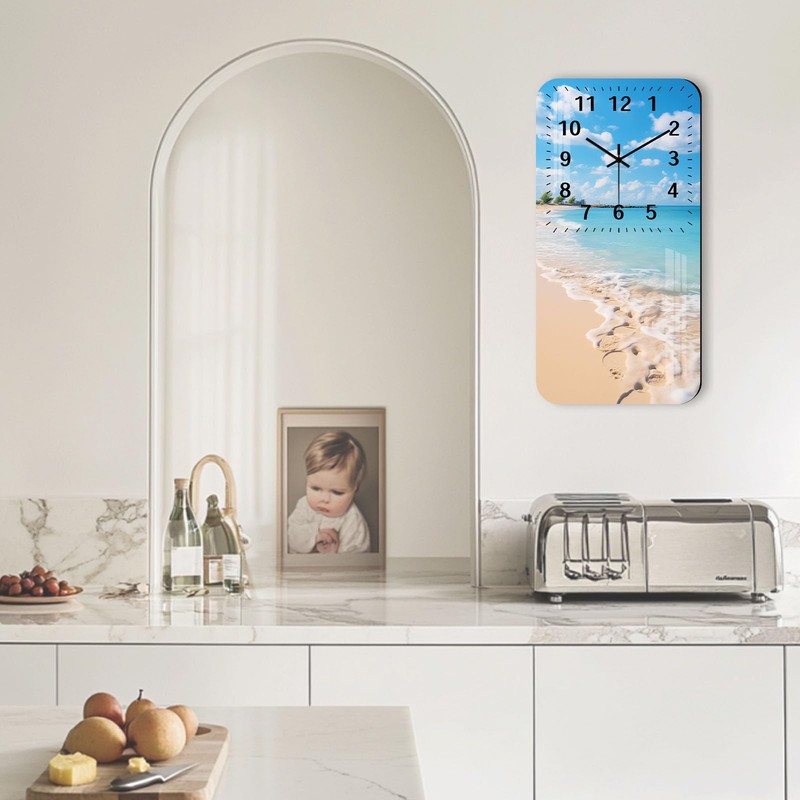 Beach Themed Wall Clock Battery Operated, 12 Inch Wooden Wall-Clocks