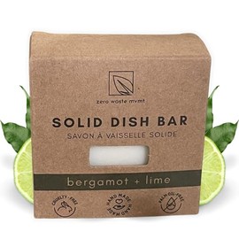 Barra de jabón para platos sólida, bergamota + aceite esencial de lima, jabón natural, sin residuos, sin plástico, certificado USDA orgánico y vegeCer