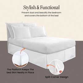 SGI 9 Inch Drop Queen Size White Solid Bed Skirt Split Corner Pleated Style Easy Fit Easy Care Fade & Wrinkle Resistant- Microfiber Made