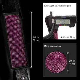 KAONYUONLO 2PCS Pink Bling Car Seatbelt Strap Covers for Women Girls - Crystal Rhinestone Velvet Shoulder Pad Protector - Diamond Shine Safety Shoulder Pad, Car Decor Interior Accessories