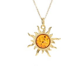 Artisana-Schmuck Amber Sun Pendant Elegant Pendant Set in Gold-Plated 925/000 Sterling Silver, Gold-plated sterling silver Baltic Amber, Amber