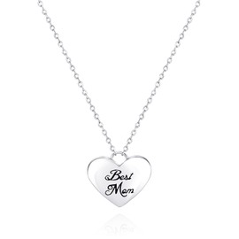 BlingGem Womens Necklace White Gold-Plated Sterling Silver Engraved Best Mom Heart Pendant Necklace for Mothers