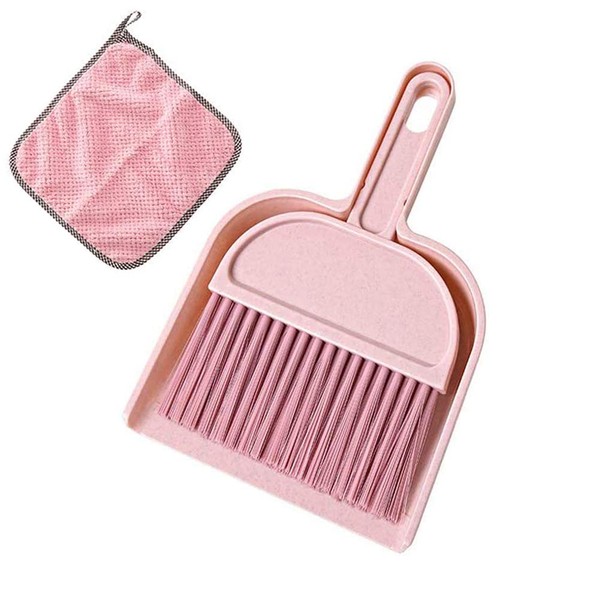 meioro Mini Broom Dustpan Set with Fine Fiber Cloth Dust Pan and Brush Set, Broom Dustpan and Brush Set, Multi-functional, Table Hawkes, Keyboard Hawkes, Dusting, Water & Dust Cleaning, Plastic Dustpan, Compact Type, Fun to Clean, Comfortable for Home Cl
