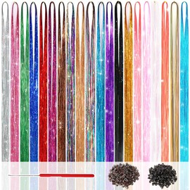 Hair Tinsel Kit (48 Inch, 20 Colors, 6000 Strands), Glitter Tinsel Hair Extensions with Tools - Fairy Hair Tinsel Heat Resistant Accessories for Women Girls Kids