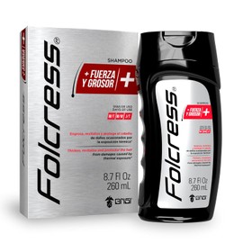 Folcress Shampoo - + Fuerza y Grosor, para Hombre, Shampoo capilar revitalizante, ideal para cabello delgado o con tendencia a la caída, fortalece, limpia y protege - 260 ml