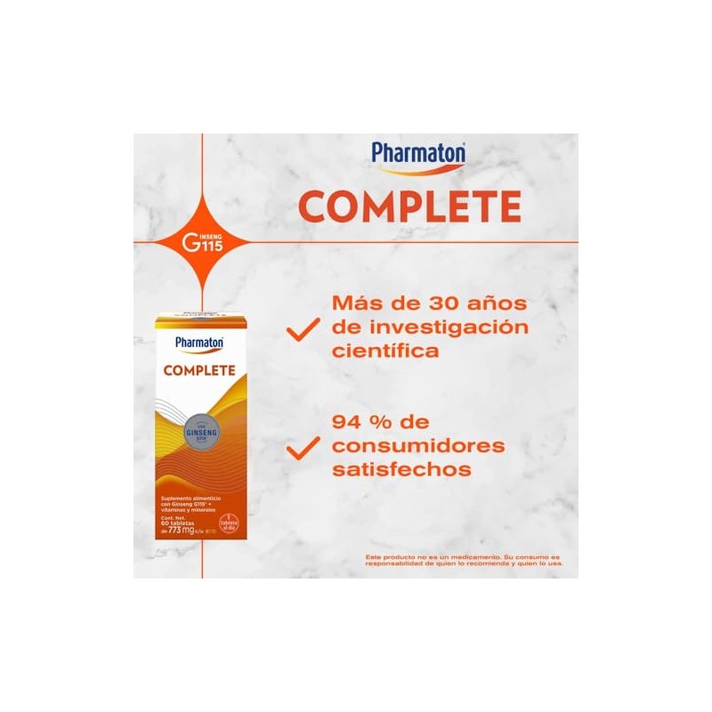 Pharmaton Complete suplemento alimenticio, Gingsen G115+ vitaminas, 60tabs