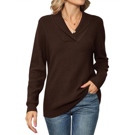 Ivicoer Collared Sweaters for Women Knit Long Sleeve V Neck Pullover Ladies Tops Fall Winter Casual Dressy Trendy Coffee