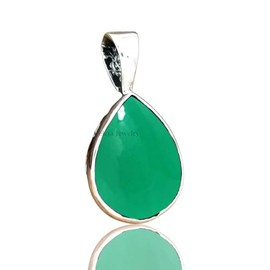 Solid 925 Sterling Silver Pendant for Men Women, Pear Gemstone Unique Handcrafted September Birthstone Pendant (green-onyx)