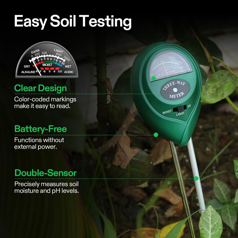 VIVOSUN Digital pH Meter, 3-in-1 TDS/EC/Temperature Meter, 3-in-1 Soil Moisture/pH/Light