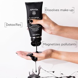 Apivita Gel Limpiador Black Detox 150ml – Rostro y ojos, limpiador facial y desmaquillante - Lavado facial natural con carbón activado y propóleo - At