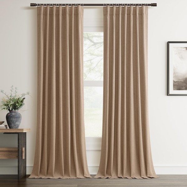100% Blackout Curtain 90 Inch Length 2 Panel Faux Linen