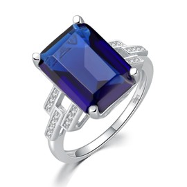 CiNily Mother's Day Gifts 925 Sterling Silver Ring, Wedding Band CZ Simulated Diamond Engagement Ring Navy Blue Big Cubic Zirconia Eternity Band Rings for Women Size 7