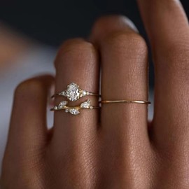 Gold Wedding Ring Set Sparking Engagement Rings for Women Non Tarnish Gold Rings Gold Filled Rings Stackable Rings Wedding Rings for Women Set for Wedding Party Gifts