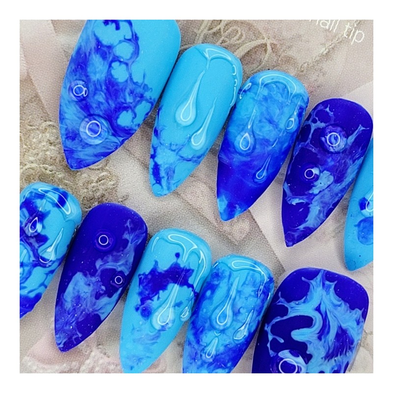 Aqua Matte Handmade Nail Tips - Water Drops / 아쿠아