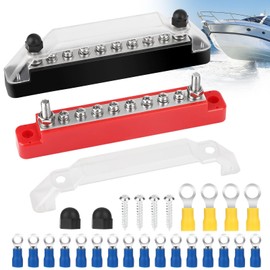 Linkstyle 12V Bus Bar Marine, 150A 1/4" Stud Power Distribution Block, Battery Busbar with Ring Terminals Cover for Automotive RV